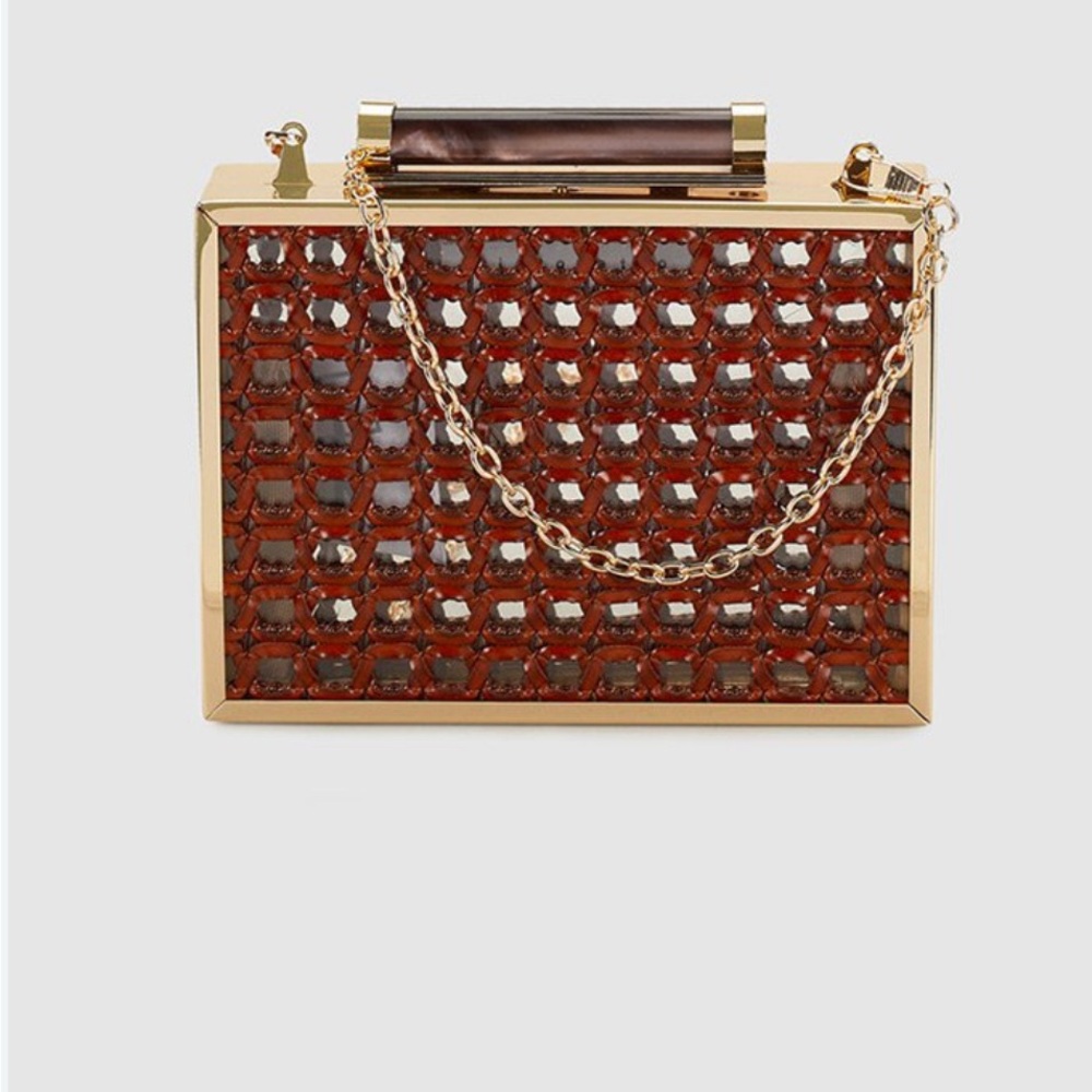 Elegant Gold and Brown Rattan Women's Clutch